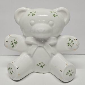 Vintage Royal Tara Shamrock White Teddy Bear Piggy Bank Porcelain Figurine